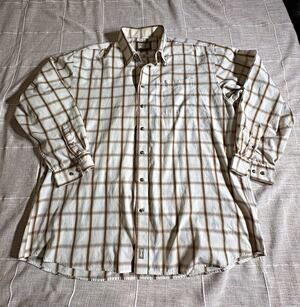 Jeep Men’s 3XL Big & Tall Beige Brown White Plaid Cotton Woven Button-Up